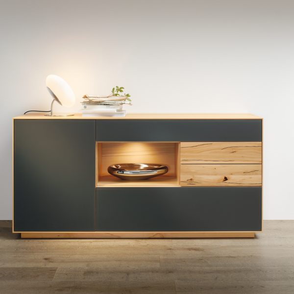 Sideboard Puro mit Glas in Wildkernbuche